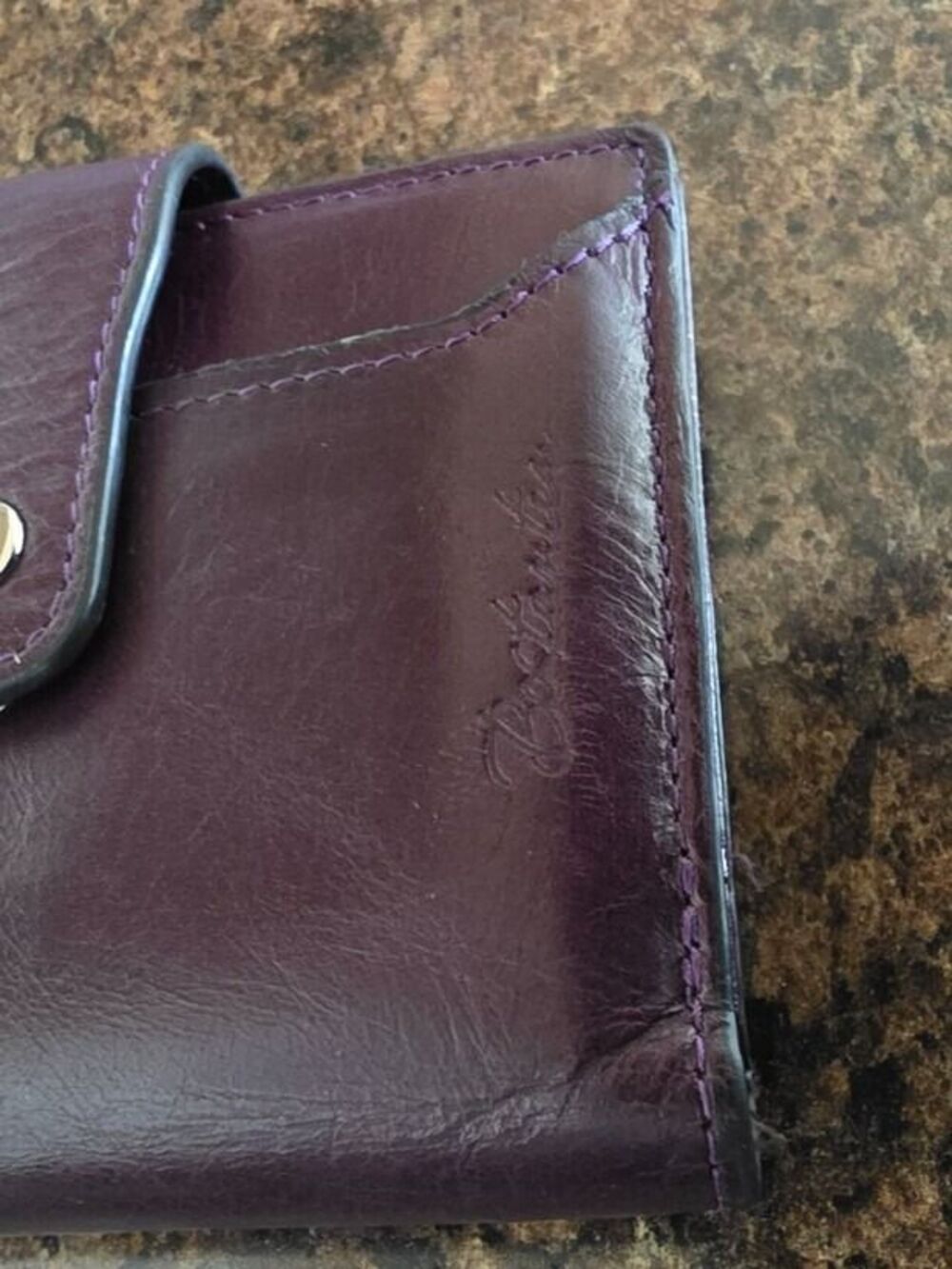 EUC Bostanten Women's Purple Eggplant Leather Snap Wallet WITHOUT ID Card Holder - Picture 3 of 5
